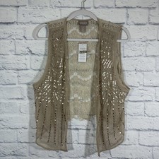 NWT Chico  s Women  s Embellished Mesh Corina Sleeveless Vest Sz 2/M Khaki