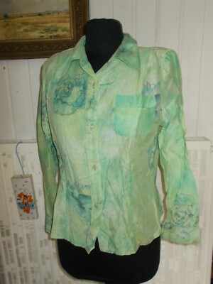 Chemisier Manches Longues Vert à Fleurs Un Jour Ailleurs Taille 38 - Tunique En Polyester, Occasion Très Bon état