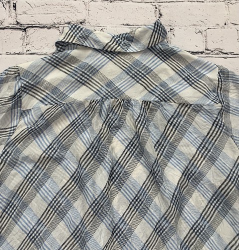 Joie Malcah Semi Sheer Blue/ Black Plaid Silk Shirt in Porcelain Women’s M - Picture 14 of 20