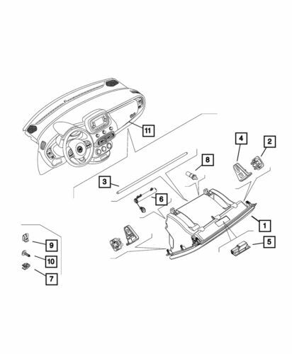 Guante del panel de instrumentos delantero para Fiat 500X 2016-2018 (P/N 6AY46NULAA)