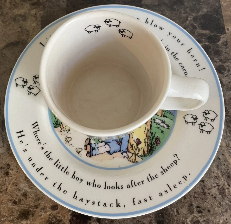 Juego de platos de taza azul para niños Little Boy pastel de barro con caja rima infantil madre ganso Foto 2 de 4