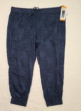 Orvis Womens Pants Relaxed Fit Leaves Print Blue Size XXL