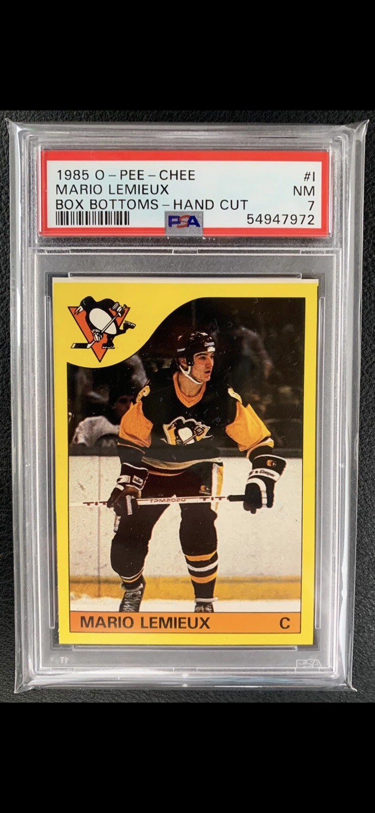 198586 OPC I Mario Lemieux ROOKIE Box Bottom PSA 7 VERY RARE IN