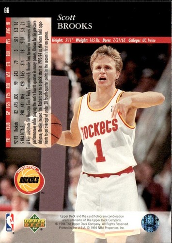1993-94 Upper Deck #66 - Scott Brooks - Picture 2 of 2