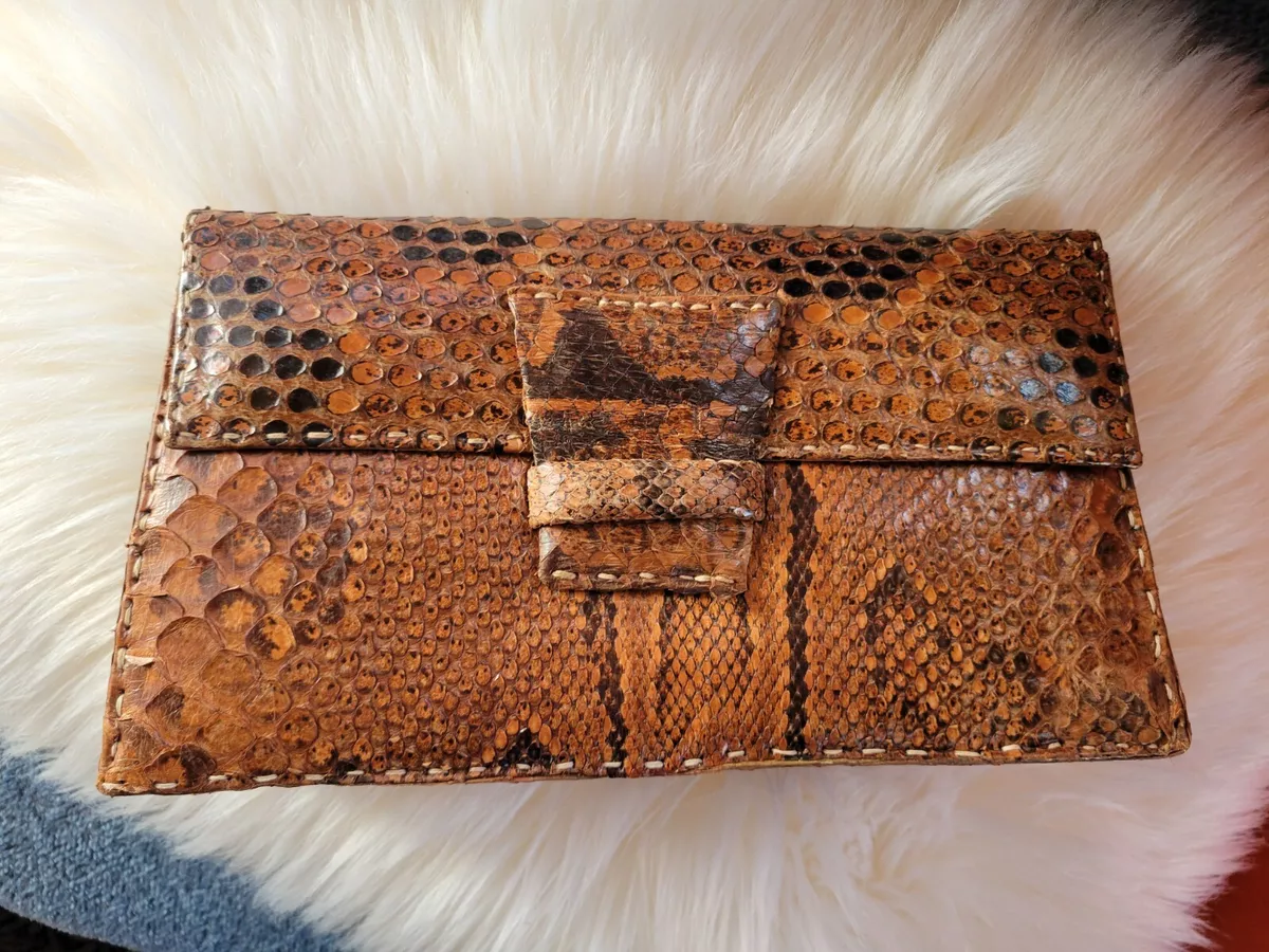 ANCIENNE POCHETTE SAC a MAIN VINTAGE en VÉRITABLE PEAU de SERPENT ÉCAILLE