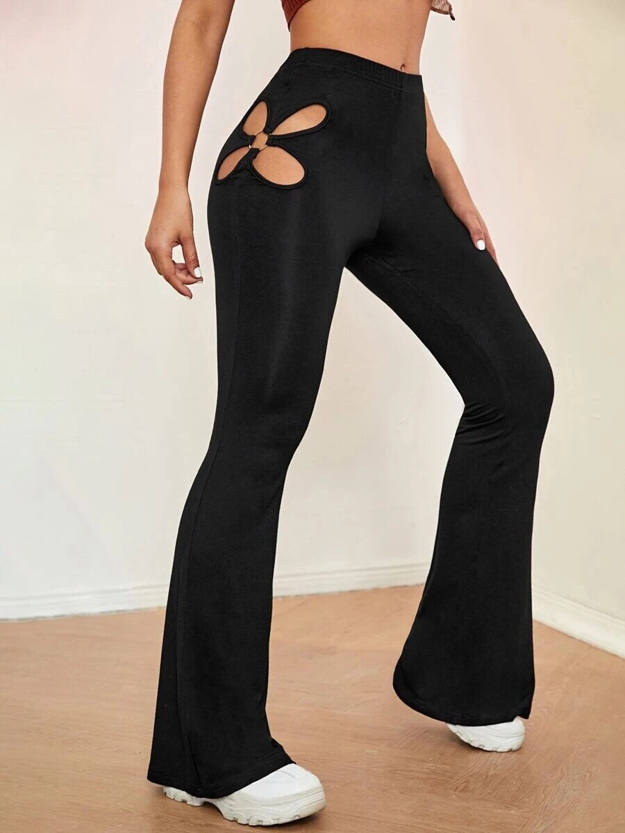 Women's Cut Out High Waist Flare Pants Hollow Out Bootcut Women's Cut Out High Waist Flare Pants Hollow Out Bootcut