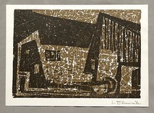 Eduard Dominik, Holzschnitt, signiert, Häuser