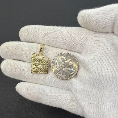 Trap House Pendant Charm 10k Yellow Gold 1 inch - Picture 3 of 4