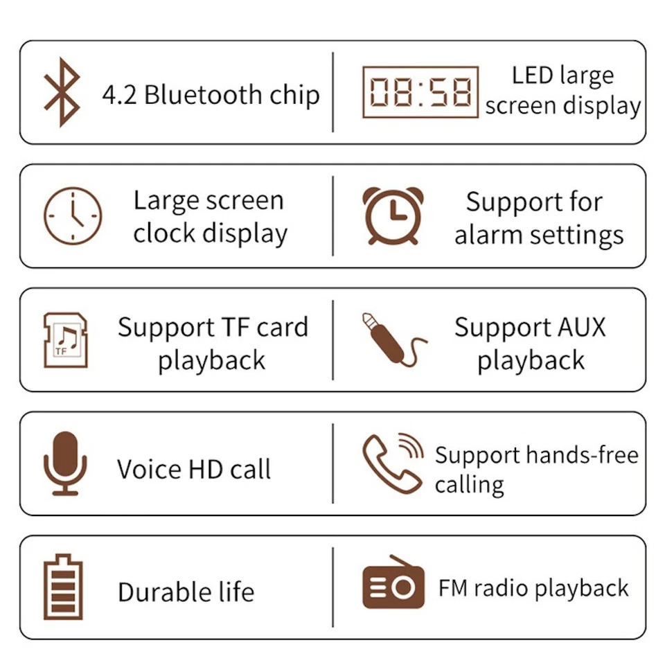 Double Horn Wooden Bluetooth Speaker Digital  Alarm Clock : LED Display For Home - Image 3 of 4
