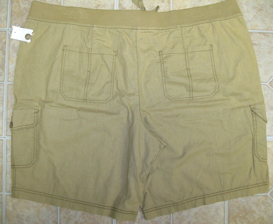 Nuevo con etiquetas Pantalones Cortos de Carga Para Mujer Algodón Lino Cintura Elastizada Beige Tostado Mujeres 24W Foto 2 de 4