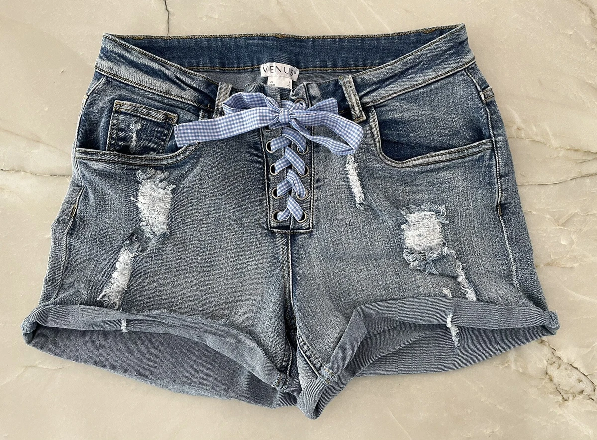 Lace up front denim shorts clearance