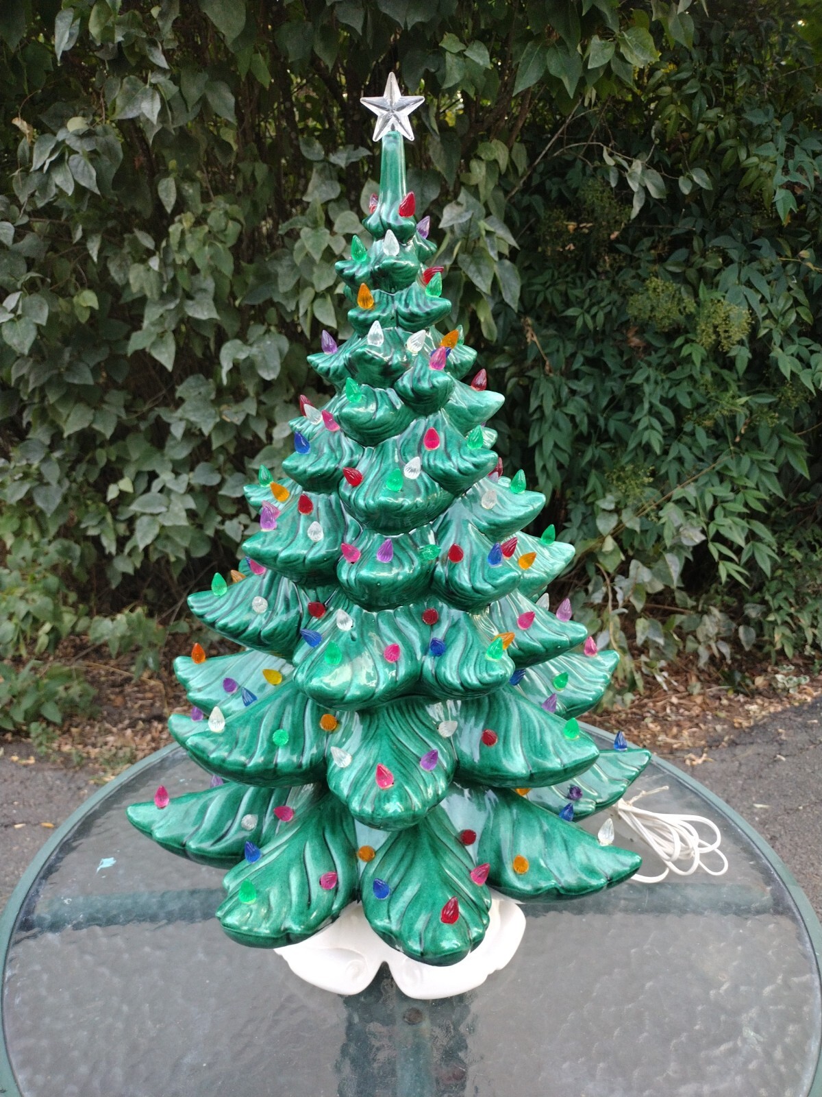 Vintage Large 20" Lighted Ceramic Christmas Tree With Base and Lights