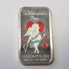 1 oz .999 Silver - February 14 1974 St Valentines Day - Ceeco Enameled - F7715 85.05 per troy oz