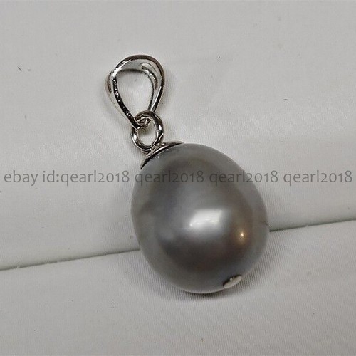 Perfect Huge 10-14mm Silver Gray South Sea Pearl Pendant 14K White Gold - Picture 4 of 7