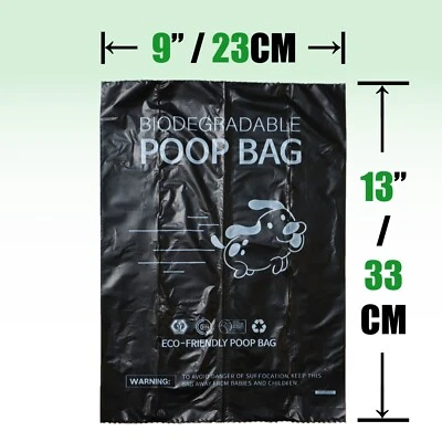 300/675 Biodegradable Dog Poop Bags Black 23x33cm/9"x13" Strong Pocketable Rolls - Picture 5 of 11