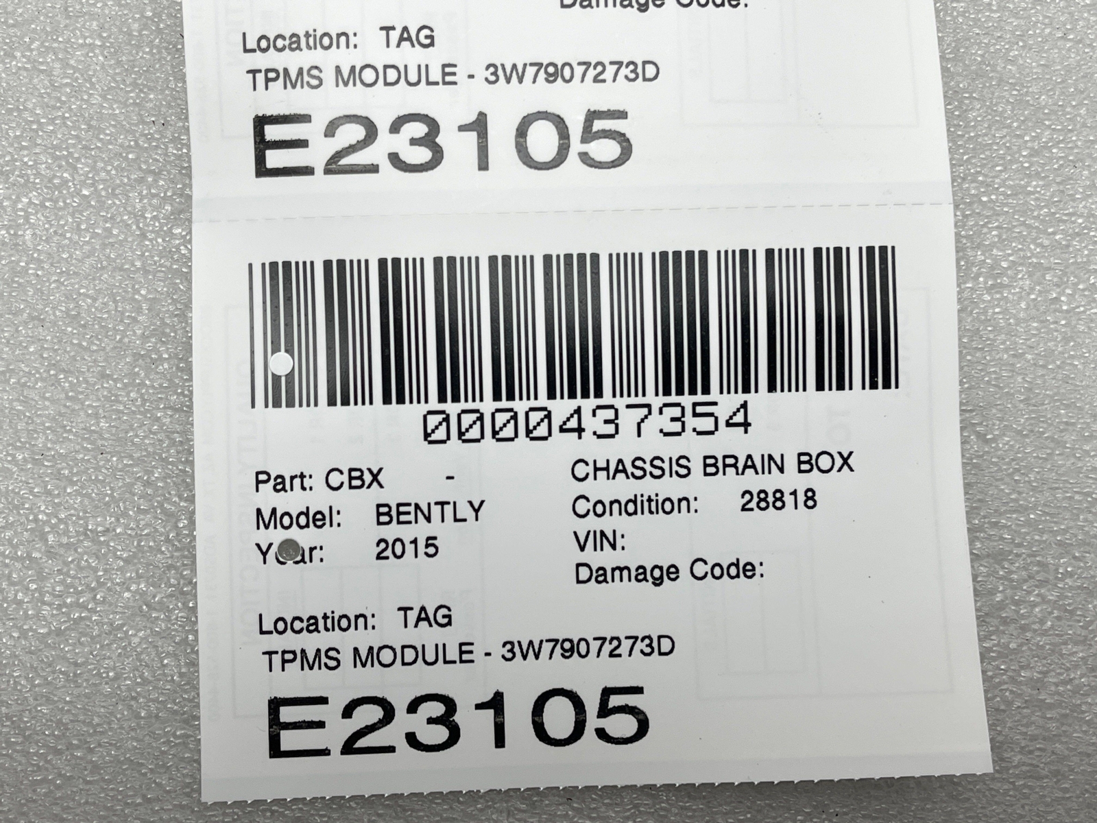 2015 BENTLEY FLYING SPUR TPMS TIRE PRESSURE MONITORING SYSTEM 3W7907273D OEM