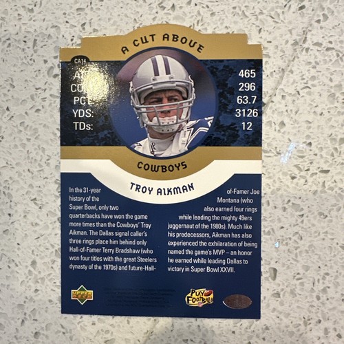 1997 Upper Deck A Cut Above Jumbo #CA14 Troy Aikman Die Cut - Picture 2 of 2
