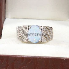 Opal Oval Cut Gemstone With 925 Sterling Silver Ring For Men's #B413