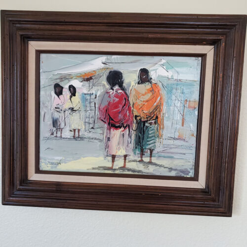 Original Leon Beluanzaran Gemälde Frauen auf dem Markt MCM Zihuatanejo Mexiko 23"x19 - Bild 3 von 15