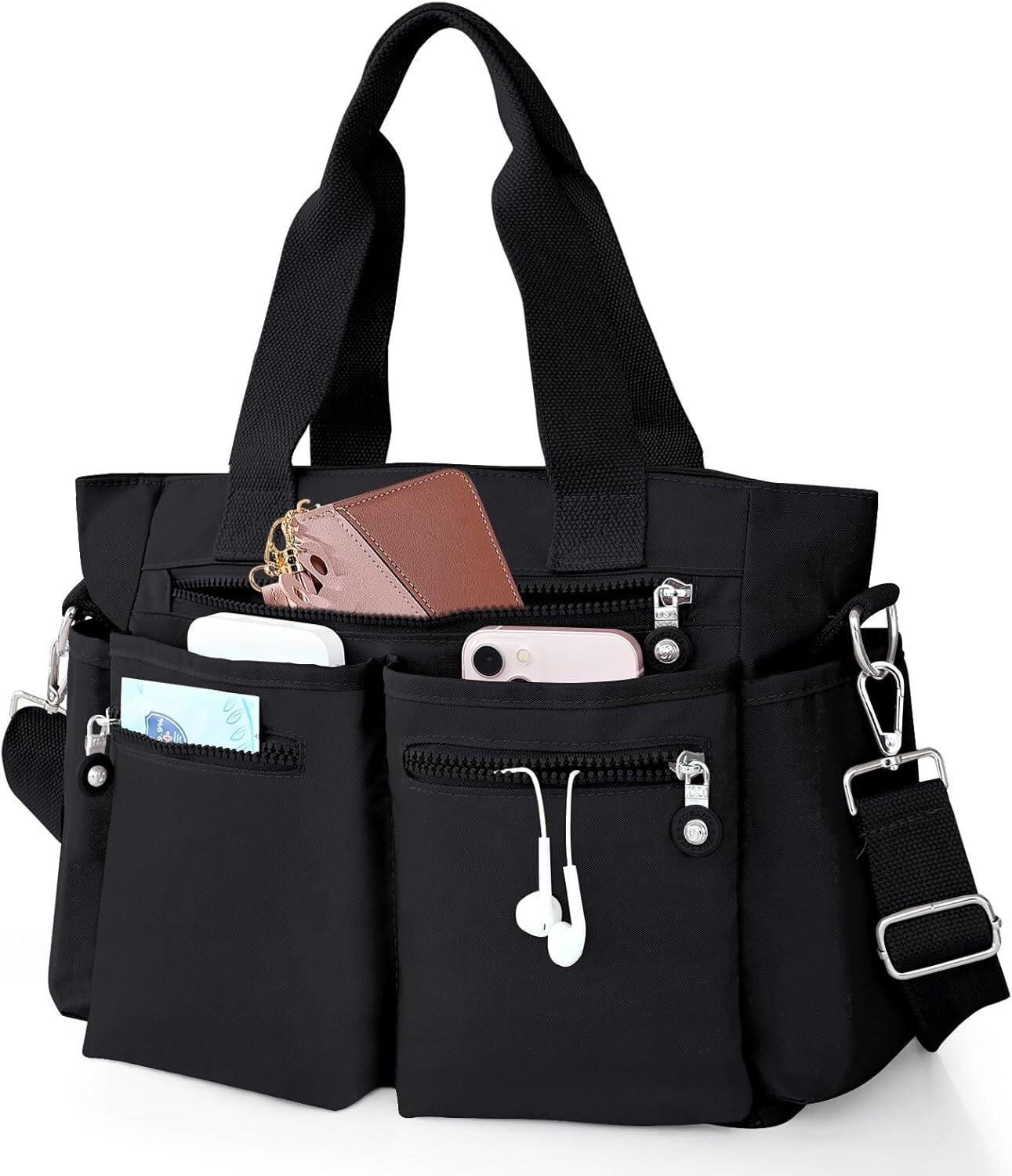Tote Bag with Zipper Pocket Everything Women Crossbody Shoulder Black
