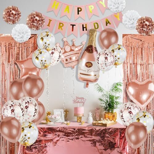 Decorazioni Compleanno Donna Oro Rosa, Decorazione Festa Oro Bianco e Rosa con H - Foto 3 di 7