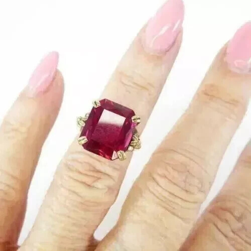 3Ct Emerald Cut Lab Created Ruby Solitaire Women's Ring 14k Yellow Gold ...