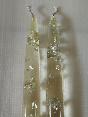 Vtg PAIR LUCITE Acrylic Clear Gregorian Copper Taper Candles Silver Flakes 11.5''