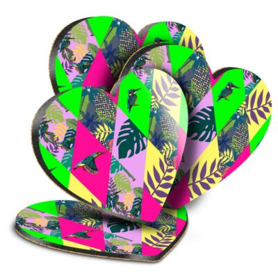 4x Herz MDF Untersetzer - Tropische Kolibris Surf Muster Surfer #24336