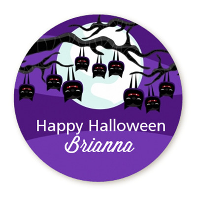 Bats on a branch - Halloween Personalized Round Stickers - 8 sizes ...