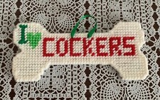 Handmade I LOVE COCKERS Needlepoint Sign Ornament Spaniels 7 x 3 Inch Brand New
