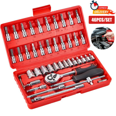 46-Piece 1/4-Inch Drive Socket & Ratchet Wrench Set – Stainless Steel, Universal Bits