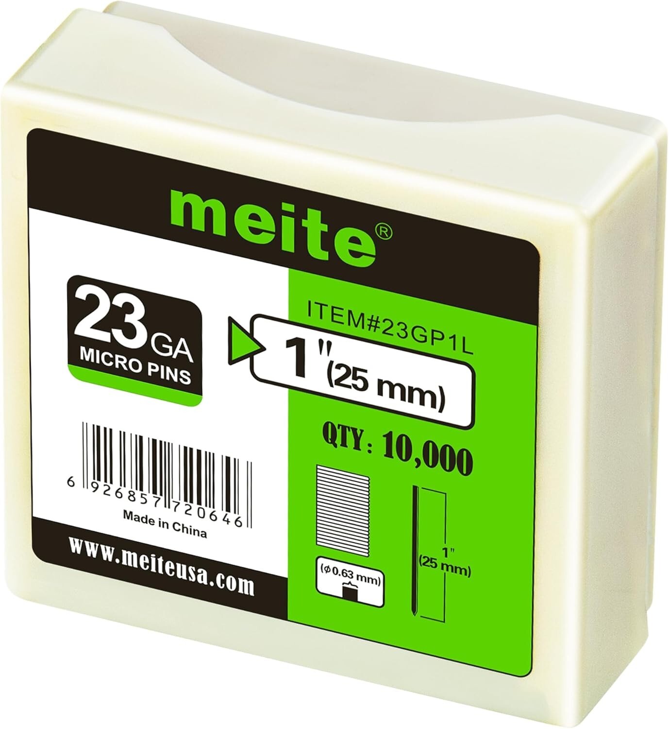 meite 23 Gauge Pin Nails 1-Inch Micro Headless Piner Nails Galvanized 10,000 PCS
