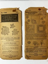 Lot Of 2 Antique Pictorial Review Transfer Embroidery Pattern Blue Red Floral