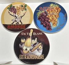 Pottery Barn SET of 3 Wine Bar Cocktail 8" Round Appetizer/Cheese/Snack Plates