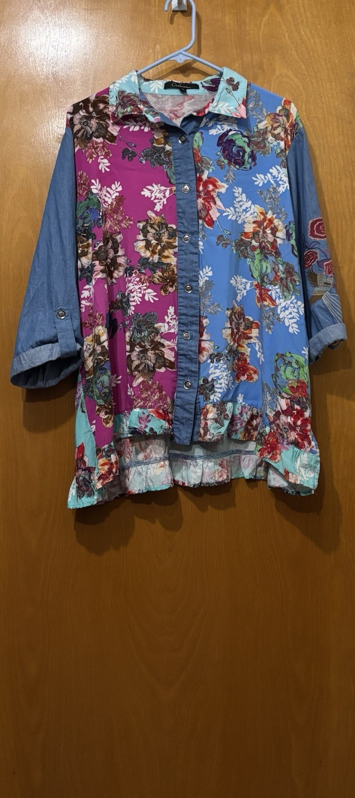 Caleooa Boho Patchwork Floral Button Front Tunic … - image 1
