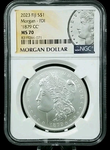 1879 CC Morgan Silver Dollar NGC MS70 First Day Morgan Label 2023 Fiji Mint 4460