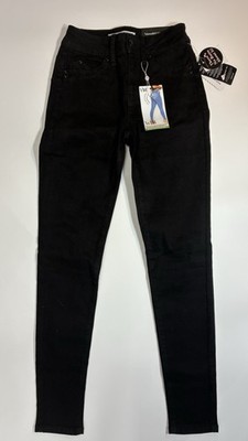 YMI Jeans Women 1/25 Skinny Mid Rise Black Stretch Recycled Denim Heart Yoke