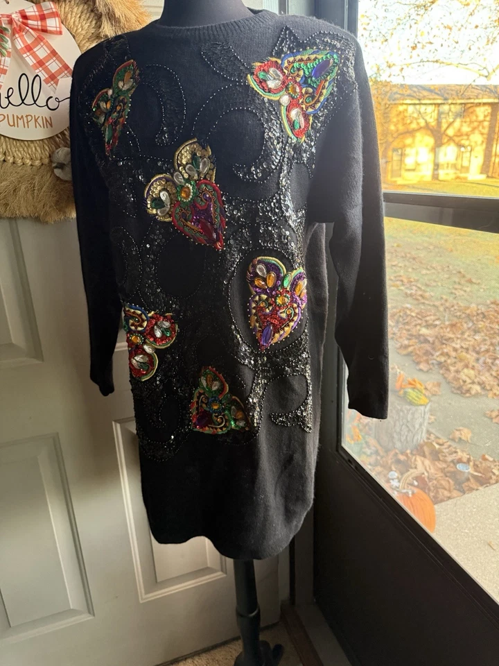 Vintage Carducci lambswool angora jeweled holiday tunic sweater, size medium - Image 4 of 4