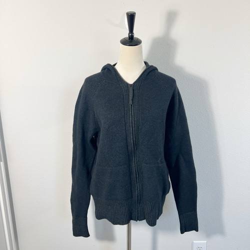 Allbirds Womens Merino Wool Black Dark Gray Cardigan Sweater Zip Up Hooded Large