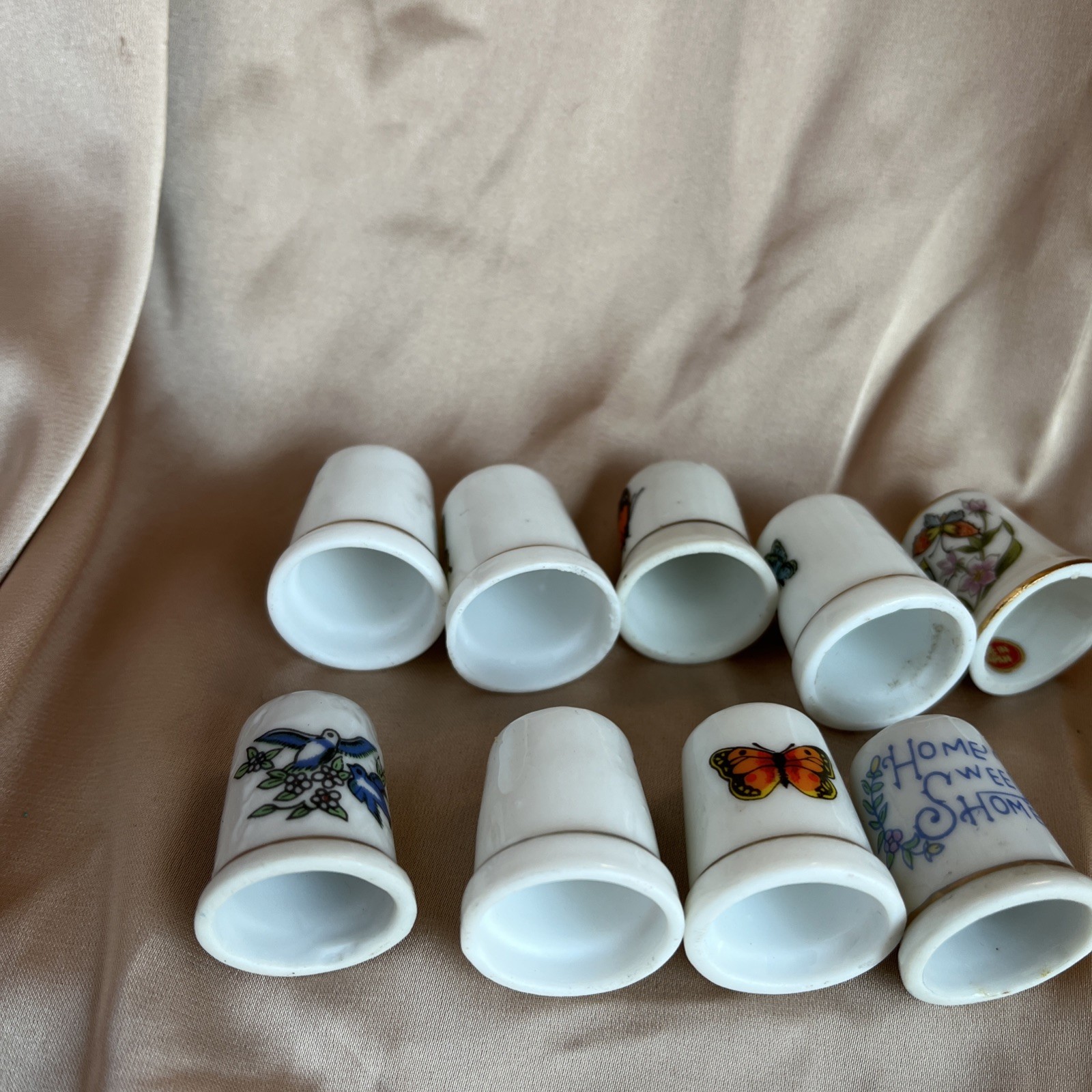 Vintage Butterfly & Flower Thimble Collection And Display Shelf