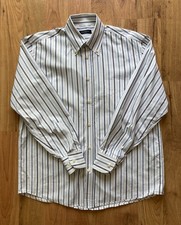 Canali Striped Mens M Cotton Button Down Long Sleeve Dress Shirt Made In Italy