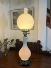 Vintage Gone with the Wind Style Milk Hurricane Lamp, Dual Light  26"