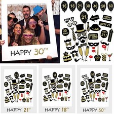 Happy 18/30/40/50/60th 21st Birthday Frame Photo Booth Props Paper Party Decor