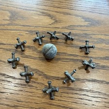 Vintage Antique Metal Cast Iron 10 Jacks  1 Ball Childrens Game