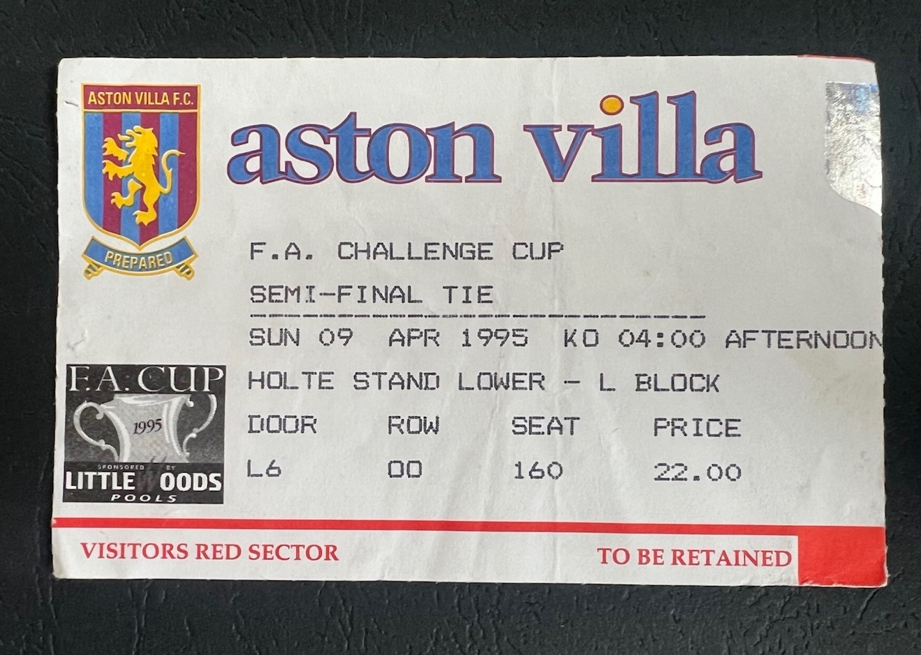 MANCHESTER UNITED V CRYSTAL PALACE-09/04/95-FA Cup Semi Final Ticket-Villa Park for sale on Ebay