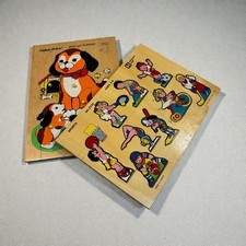 2 Vintage Puzzles Fisher Price Sports Puppies Dogs Preschool Children  s Wooden