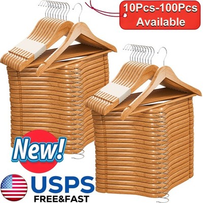 Wooden Hangers Pack of 10 20 & 50 & 100 Coat Hangers Premium Natural Finish Home