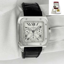 Cartier Santos 100 2009 Cronografo 2740 41MM Quadrante Argento Acciaio Inox B/p