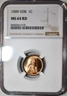 NGC MS-64 RD 1909-P VDB Lincoln Cent, Cartwheeling, Full-Red, PQ specimen!