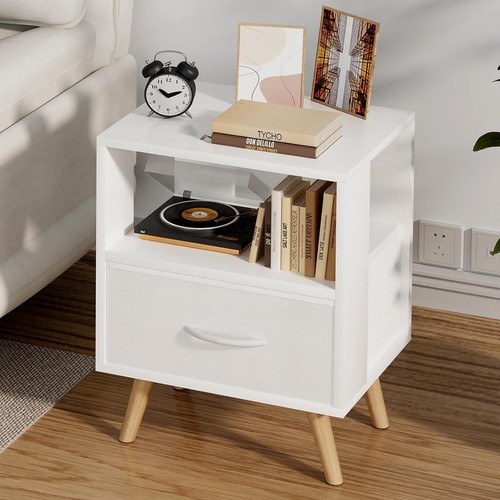 Night Stand, White Kids Nightstand with Drawer, Nursery Side Table with Open ...